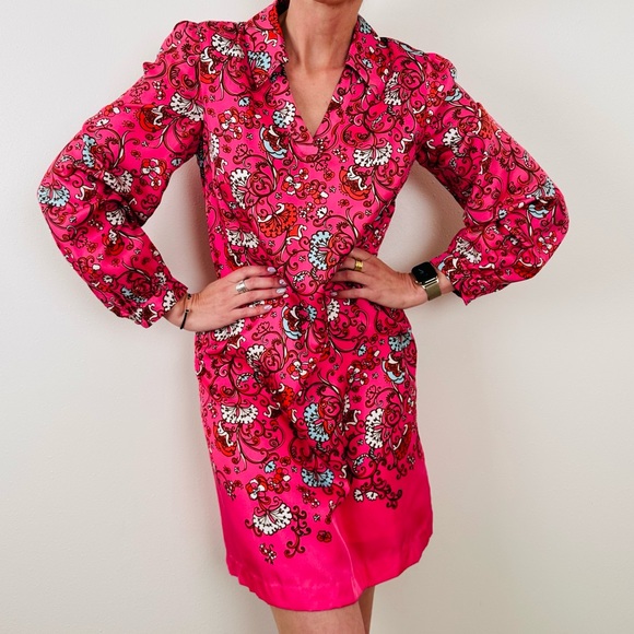 Lilly Pulitzer Wayles Hotty Pink Ring My Chimes Silk Tunic Shirt Dress Polo boho - Picture 4 of 12
